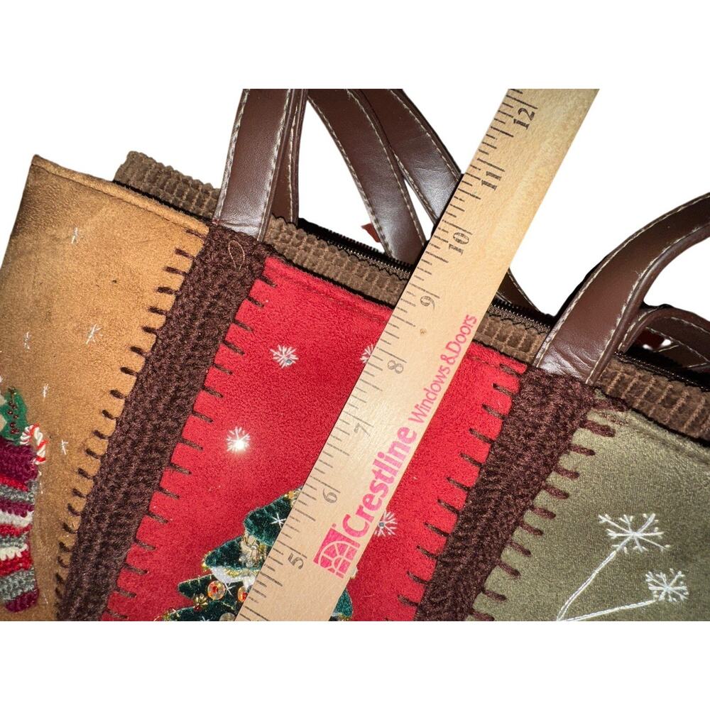 Capelli Christmas Tote Bag Holiday Snowman Tree Appliqué Zippered Fabric Purse - Picture 8 of 9